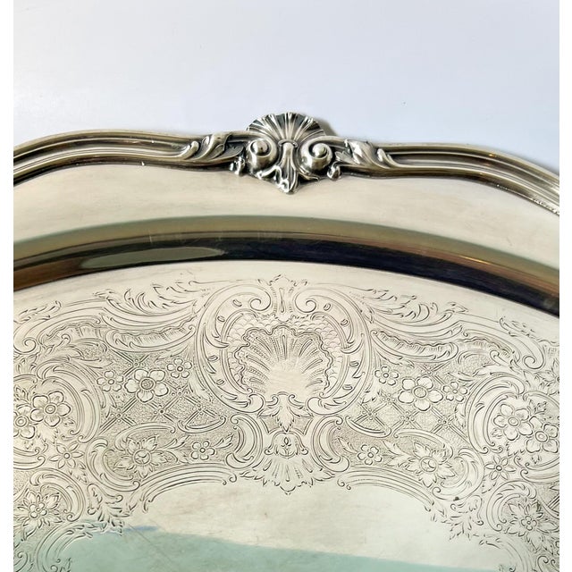1940s Reed & Barton Silver Tray – Shell Motif Oval Footed Serving Piece For Sale - Image 12 of 12