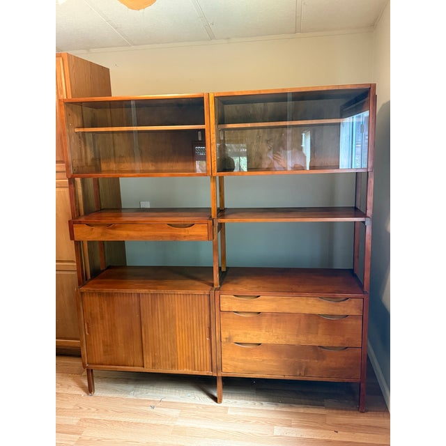 Noral Olson Kopenhavn Mid Century Danish Freestanding Wall Unit Beautiful two bay Mid-century modern wall unit. The piece...