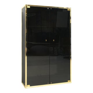 Black & Gold Shelving Highboard Cabinet, 1970s For Sale