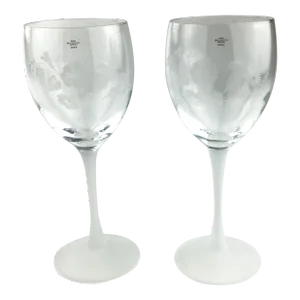 Vintage Full Lead Crystal Wine Glasses Hummingbird Motif