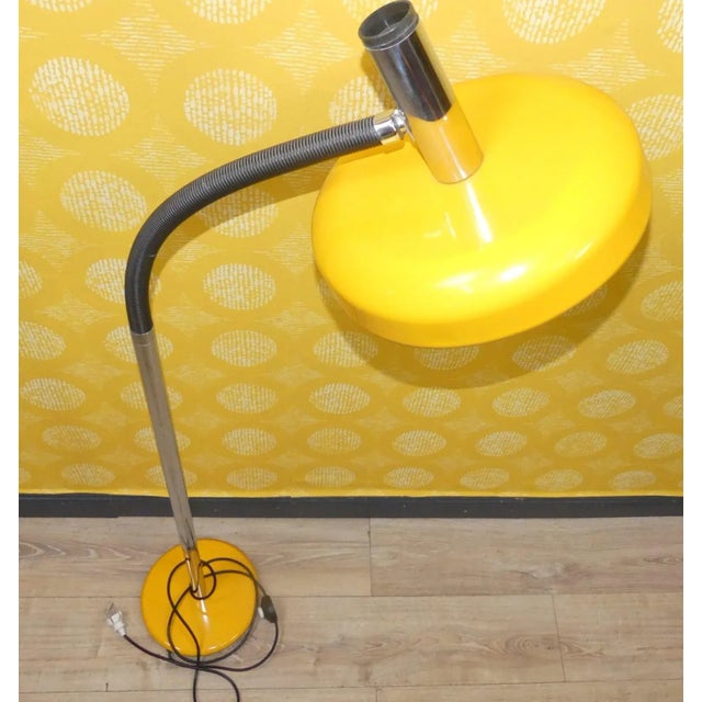 Large Yellow and Chrome Adjustable Gooseneck Floor Lamp, 1970s For Sale - Image 4 of 14