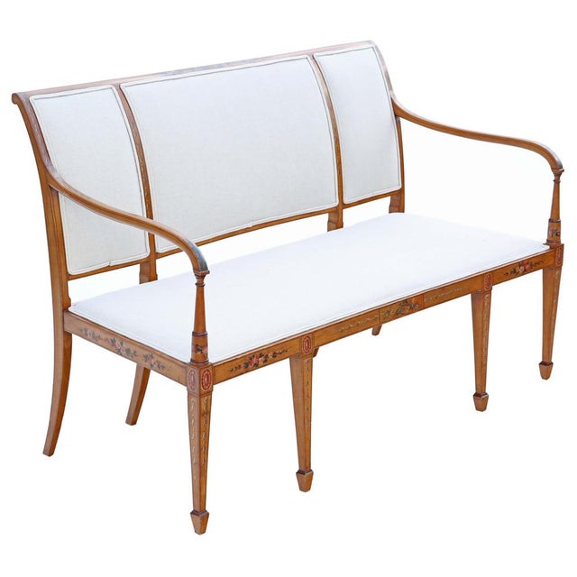 Antique Victorian Decorated Satinwood Sofa, 1800s For Sale - Image 3 of 11