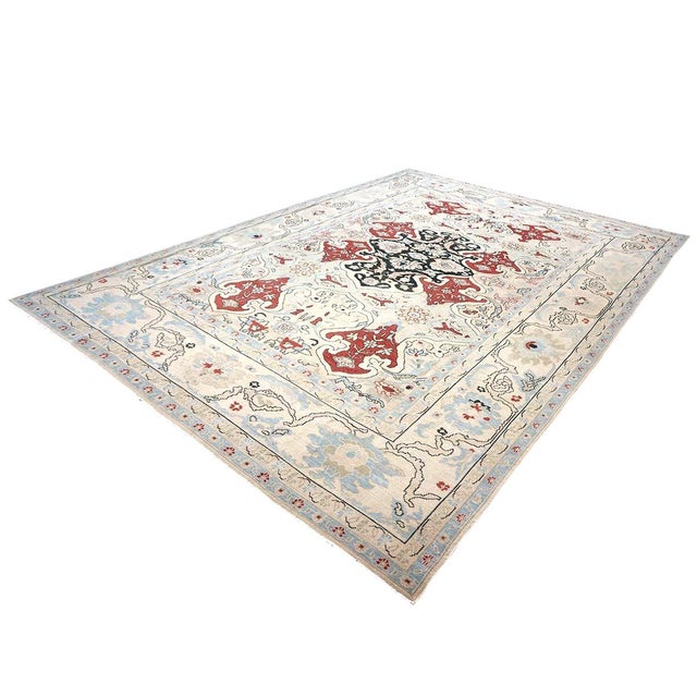 Persian Sultanabad Wool 10x14 Ivory, Blue, & Red Handmade Area Rug #1143766 For Sale - Image 4 of 14