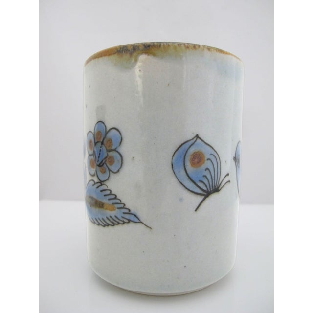 Blue Ken Edwards El Palomar Blue Bird Flowers Mexican Tonala Folk Art Coffee Cup Pair For Sale - Image 8 of 14