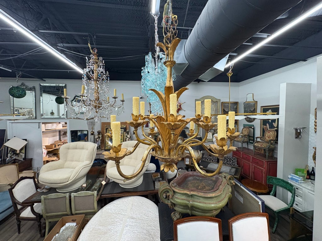1920s French Louis XVI Style Gilt Bronze Palm Frond Chandelier