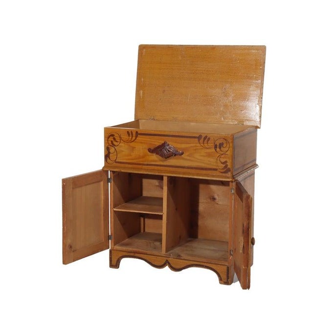 Antique Faux Painted Chestnut Lift Top 2 Door Stenciled Commode C1900 Measures - 30 1/2" x 28 3/4" x 17 1/2" This antique...