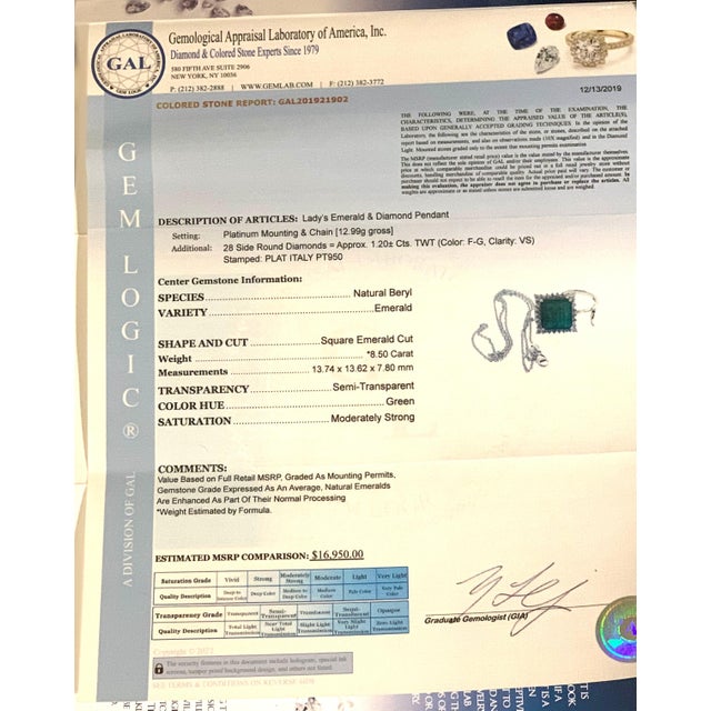 Metal Diamond Emerald Necklace Platinum 9.70 TCW GIA Certified For Sale - Image 7 of 10