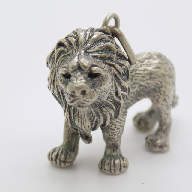 Vintage Italian Handmade Genuine Silver Lion Detailed Figurine / Sculpture / Pendant For Sale - Image 6 of 10