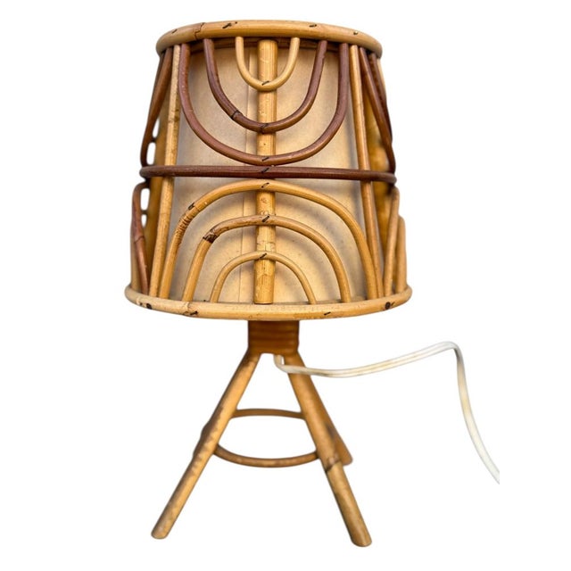 1960s Mid-Century French Rattan and Wicker Table Lamps attributed to Louis Sognot, 1960s, Set of 3 For Sale - Image 5 of 13