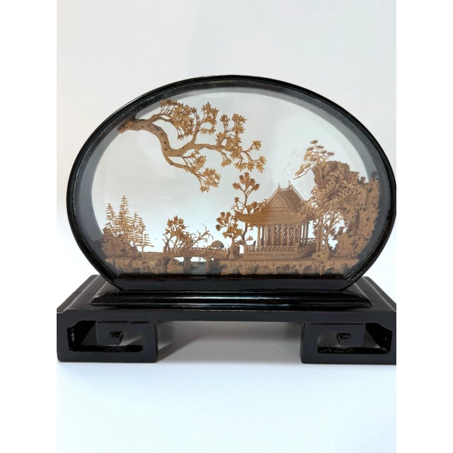 Black Mid 20th Century Vintage Chinese Cork Carving Pagoda Landscape Diorama / Art Sculpture For Sale - Image 8 of 12