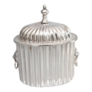 Mid-Century English Silver Plate Tea Caddy Lion Handles For Sale