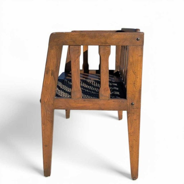 Mid-Century Wood Bench With Black Woven Strap Seat For Sale In Los Angeles - Image 6 of 15