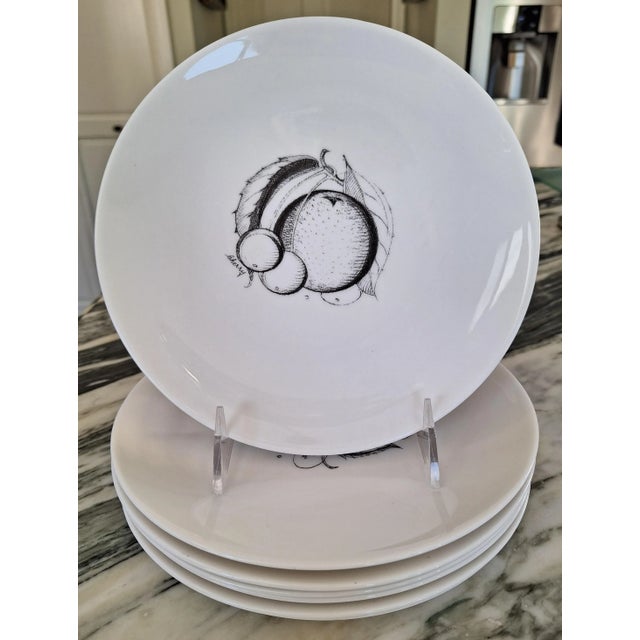 LastCHANCE!Wedgwood Susie Cooper Black Fruit Salad Plates Pear, Apple, Grape, Peach & Cherry - Set of 7 For Sale - Image 10 of 12