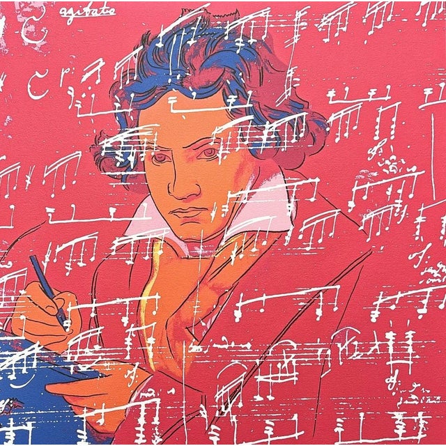 Andy Warhol "Beethoven red", size 60 x 60 cm, plate signed bottom right, numbered with pencil on heavy paper, stamped with...