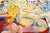Leaning Forward, Contemporary Figurative Abstract with Primary Colors A bold and bright color palette is used to depict...
