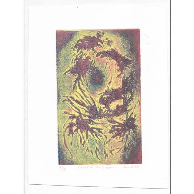 Jane J. Eddy (1922-2019) "Flight of the Primaries" etching on paper, pencil signed, titled and numbered 29 of 31.
