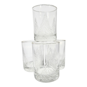 Late 20th Century Gold Rimmed Icy Christmas Pine Vintage Double Old Fashioned Glasses- Set of Four