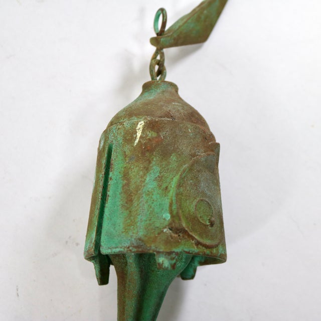 1960s Vintage Paolo Soleri Heavy Verdigris Bronze Bell Wind Chime for Arcrosanti For Sale - Image 5 of 10