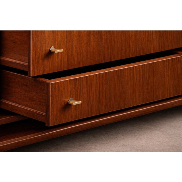 Cimo Brazilian Rosewood Credenza with Ebony-Finished Legs and Brass Hardware, Brazil, 1960s — Architectural Storage with Eight Compartments - Lot 319 For Sale - Image 11 of 17