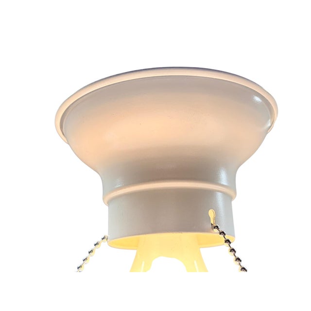 1930s Vintage Three Chain Bowl Light 1930s Light Yellow Bedroom or Hallway Ceiling Light Restored With New Paint and Wiring For Sale - Image 5 of 6