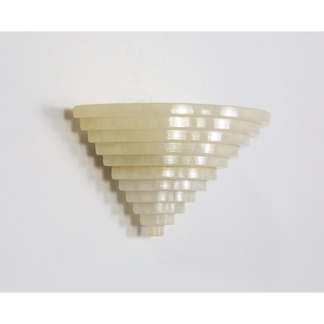 1940s Art Deco Stepped Alabaster Sconces - 3 Pairs For Sale - Image 4 of 11