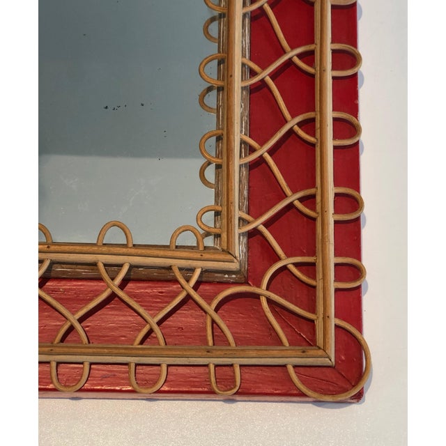 Rattan Mirror on Red Background. French Work. Circa 1940 For Sale - Image 10 of 12