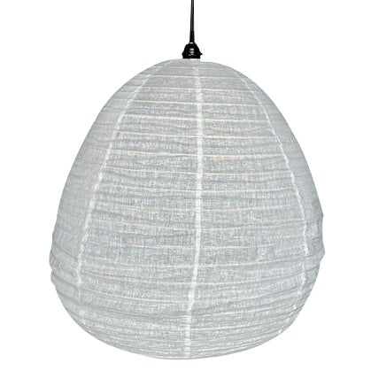 Very Large Japanese-Style Natural Rattan and Linen Pendant Light in the Shape of a Drop For Sale