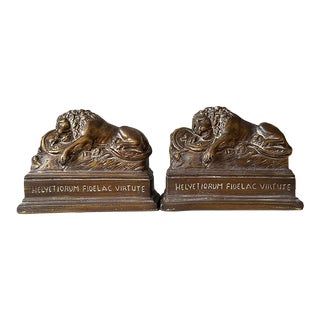 Vintage Mid Century Swiss Lion of Lucerne Bookends - a Pair For Sale