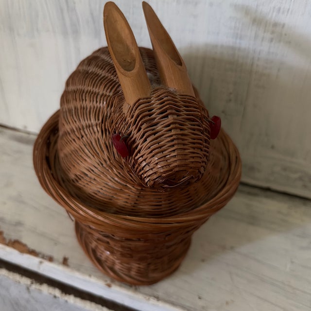 Brown Vintage Wicker Rabbit For Sale - Image 8 of 9