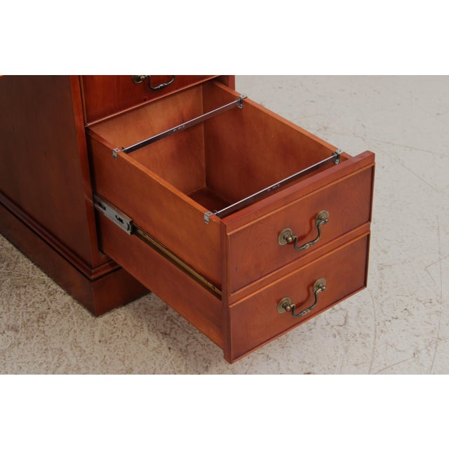 Brown Reprodux Bevan Funnel Leather Top Yew Wood Desk For Sale - Image 8 of 18