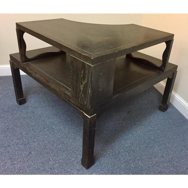 Brown Vintage Mid Century Fumed Oak Two-Tier Corner Coffee Table For Sale - Image 8 of 9