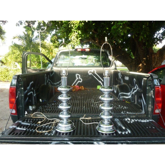 Metal 1970's Stacked Chrome Ball Table Lamps - a Pair For Sale - Image 7 of 8