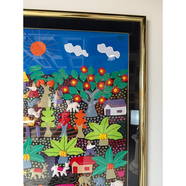 Large Vintage Mexican Arpillería Folk Art Textile Wall Hanging – Framed Under Plexiglass For Sale In Miami - Image 6 of 12