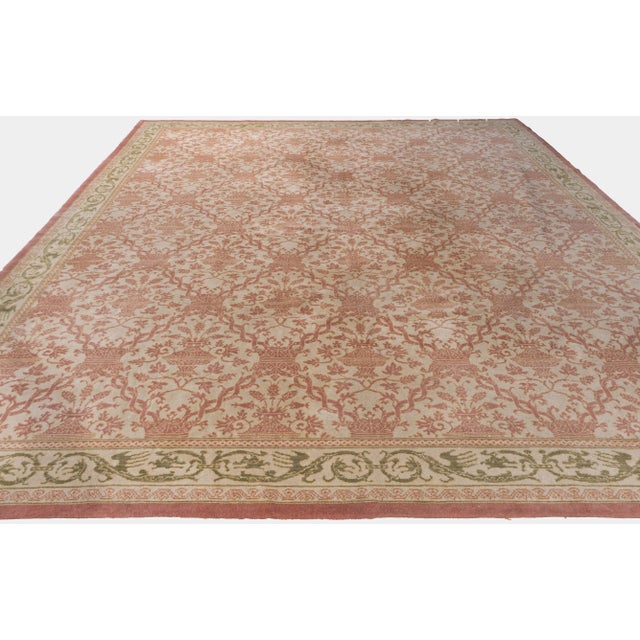 Red Vintage Circa 1960 Light Brick Spanish Hand Knotted Rug 12'5 X 14'2 For Sale - Image 8 of 11