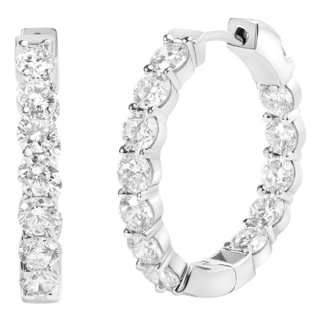 14K White Gold 5.00 Cttw Lab-Grown Diamond Inside Out Hoop Earrings For Sale