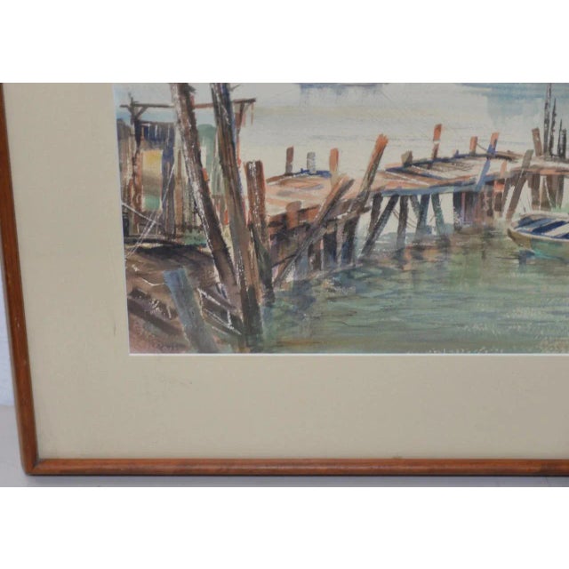Paper Vintage Sausalito from Belvedere Watercolor c.1960s For Sale - Image 7 of 9