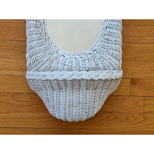 Rustic Vintage Coastal White Wicker Mirror With Shelf For Sale - Image 3 of 6