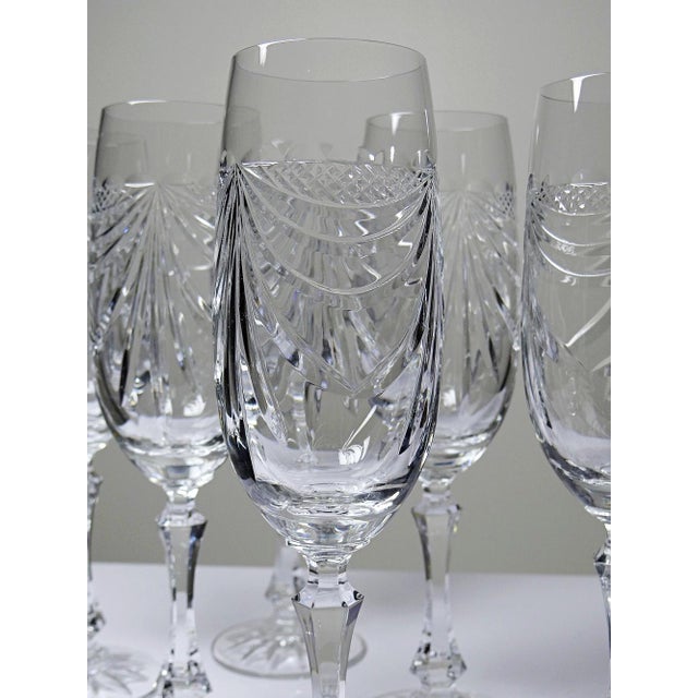 Vintage Hand-Cut Lorraine Crystal Champagne Flutes, 1960s, Set of 6 For Sale - Image 9 of 15
