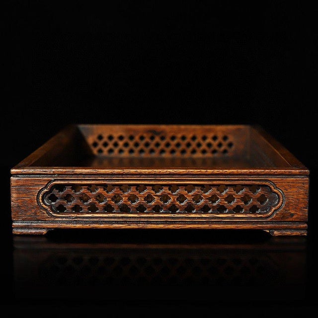 Huali Rosewood Rectangular Tray With Openwork Carving For Sale In Los Angeles - Image 6 of 9
