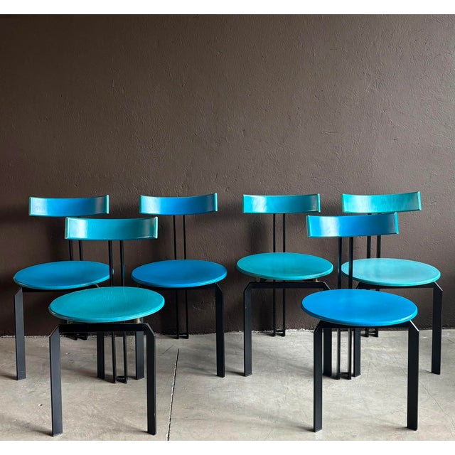 Wood Blue Zeta Dining Chairs from Harvink, 1980s, Set of 6 For Sale - Image 7 of 7