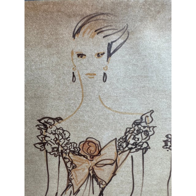 Illustration Original Signed Bill Blass Ink on Vellum Fashion Illustration 1950s For Sale - Image 3 of 10