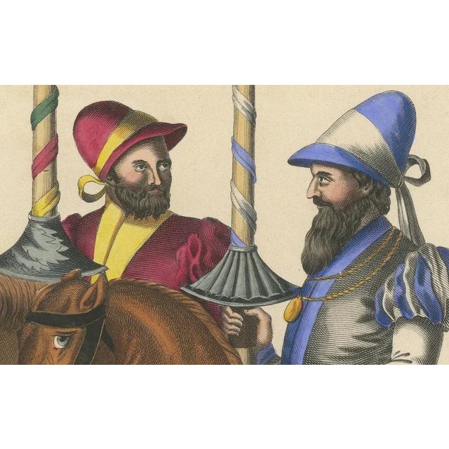 Mid 19th Century Reibisch, Medieval Horsemen with Festive Standards, 1842, Lithograph For Sale - Image 5 of 7