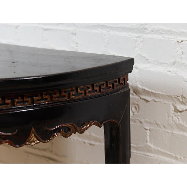 Mid 20th Century Antique Chinese Black Lacquer Demi-Lune Console Table For Sale - Image 5 of 9