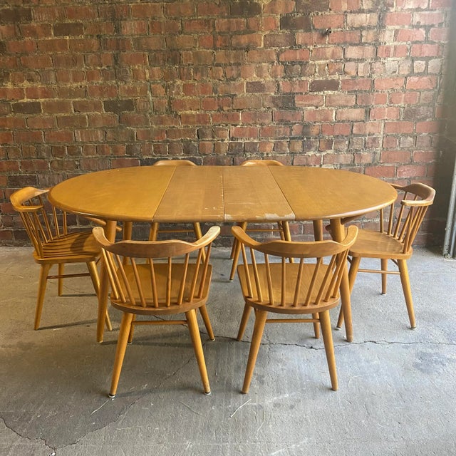 Conant Ball Round Dining Table With 6 Chairs 2 Leaves For Sale - Image 13 of 13