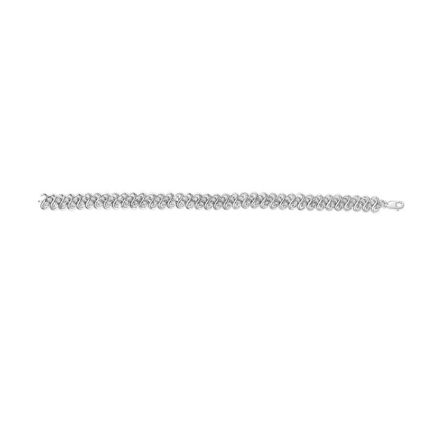 Contemporary .925 Sterling Silver 1/2 Cttw Diamond Double Row S-Link Bracelet (I-J Color, I2-I3 Clarity) - 7.5" Inches For Sale - Image 3 of 6