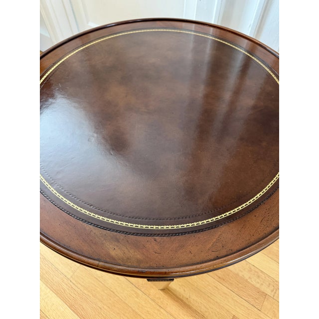 Brown Hekman Leather Top End Table For Sale - Image 8 of 12