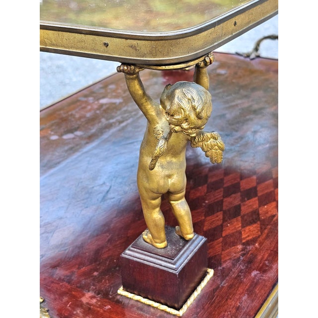 19th C. Louis XVI Style Gilt Bronze Mounted Parquetry Two-Tier Tea Table For Sale In Washington DC - Image 6 of 18