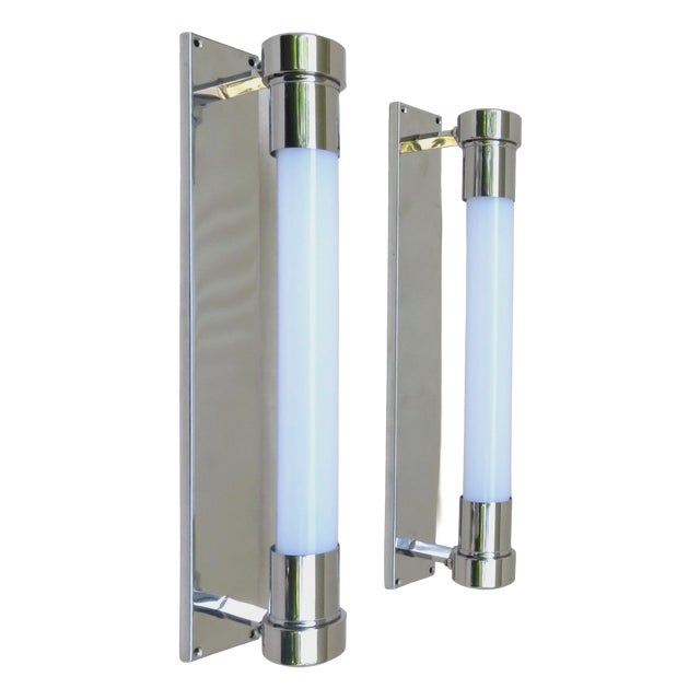 Bauhaus Machine Age Chrome-Plated Wall Lights with Festoon Bulbs, 1920s, Set of 2 For Sale