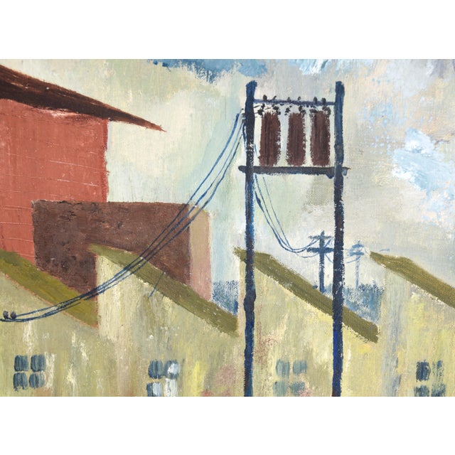 1960s Mid Century Industrial Landscape With Row Houses by Doris Lyons Hoover For Sale - Image 5 of 8