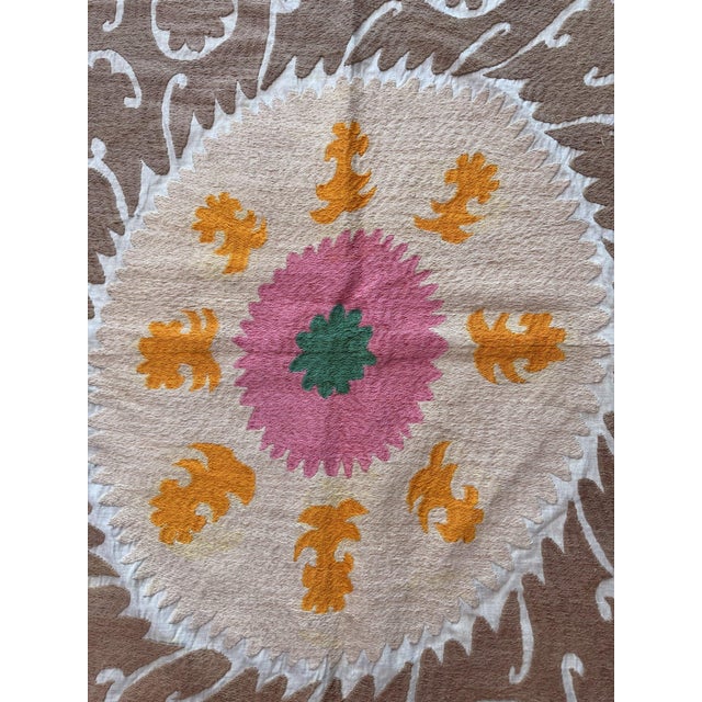 Suzani Textile Wall Art - Neutral Tan Samarkand Embroidery 3'10'' X 5'3'' For Sale - Image 9 of 15
